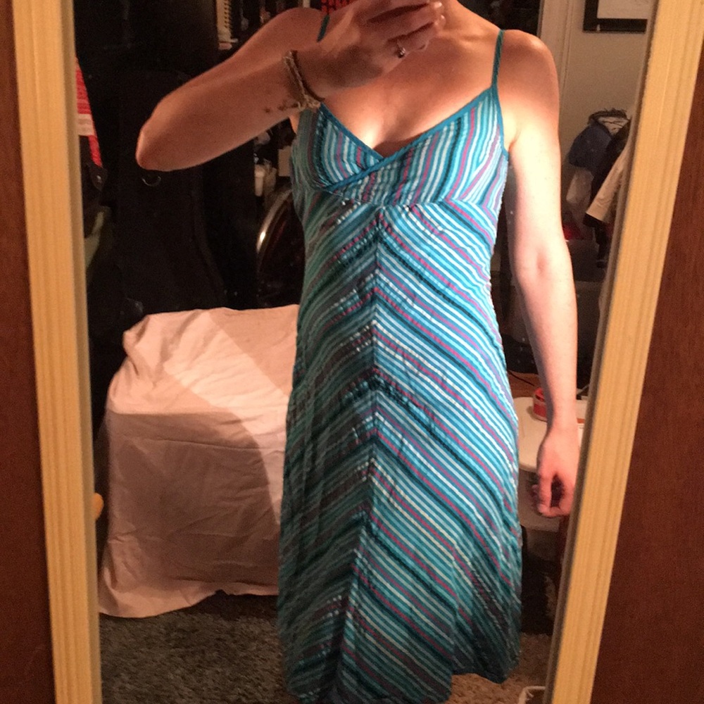 Green Blue and Pink Striped Dress